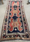 Deep ground Iranian village runner with all over design 297cm by 119cm
