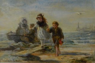 Small framed oil "Youthful Chivalry" by Laslett J Pott (1837-1898) depicting children at the
