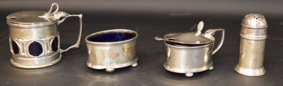 2 piece silver condiment set Birmingham 1941 / 1949, silver pepperette Birmingham 1941 & silver