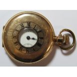 Waltham half hunter pocket watch, with masonic design to face, 9ct rolled gold case