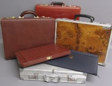 4 briefcases - Prima aluminium, Proto wood effect metal and 2 brown along with Marco Polo and