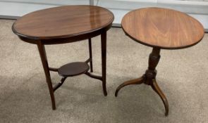 Edwardian oval occasional table & a 19th century mahogany tilt top table on a tripod pedestal