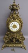 Vincenti (Medaille D'Argent) large brass mantel clock with enamel face and lion head feet -