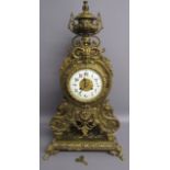 Vincenti (Medaille D'Argent) large brass mantel clock with enamel face and lion head feet -