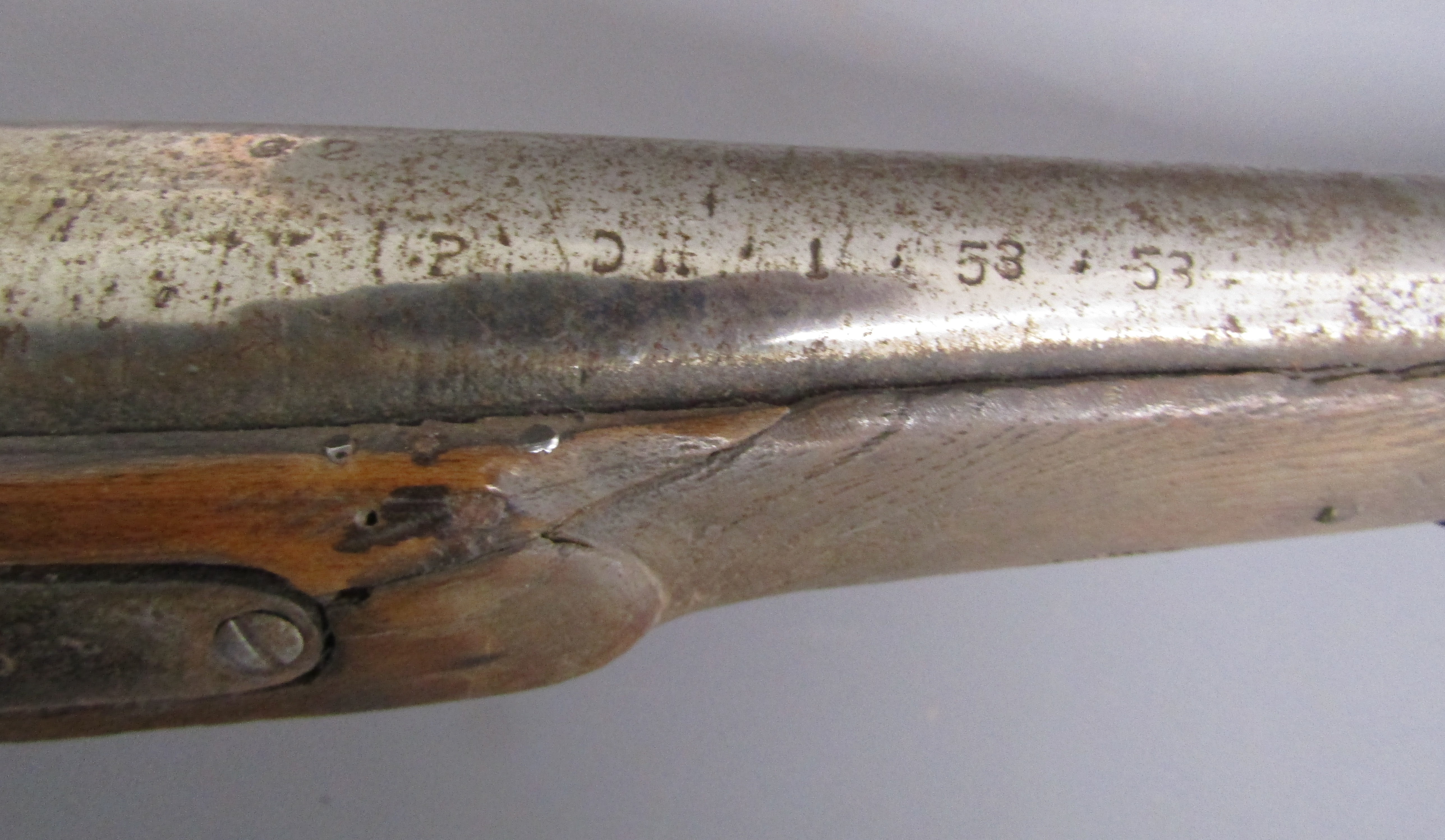 Percussion cap musket with brass plate to butt, stamped marks to trigger and muzzle - Image 10 of 14