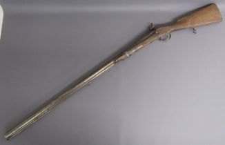 Percussion cap musket with brass plate to butt, stamped marks to trigger and muzzle
