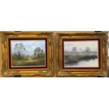 Pair of David Waller framed oils on canvas landscapes one of ducks landing on a pond & the other