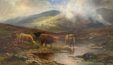 Louis Bosworth Hurt 1856-1929. Large oil on canvas Scottish landscape with highland cattle