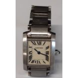 Cartier Tank Francaise - stainless steel quartz bracelet watch, silvered dial with black Roman