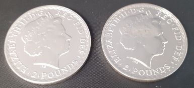 2 x Britannia 1oz silver coins 2013