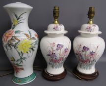 Coquet Limoges lamp base and pair of urn style lamps with iris design
