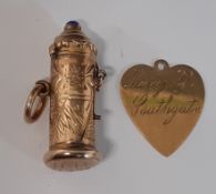 9ct gold Edwardian temperance charm, with pop up devil released by side catch, 3g, with engraved