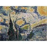 Unframed oil painting 'Stars at night' (after Van Gogh) VA Gilmore - approx. 41cm x 30.5cm