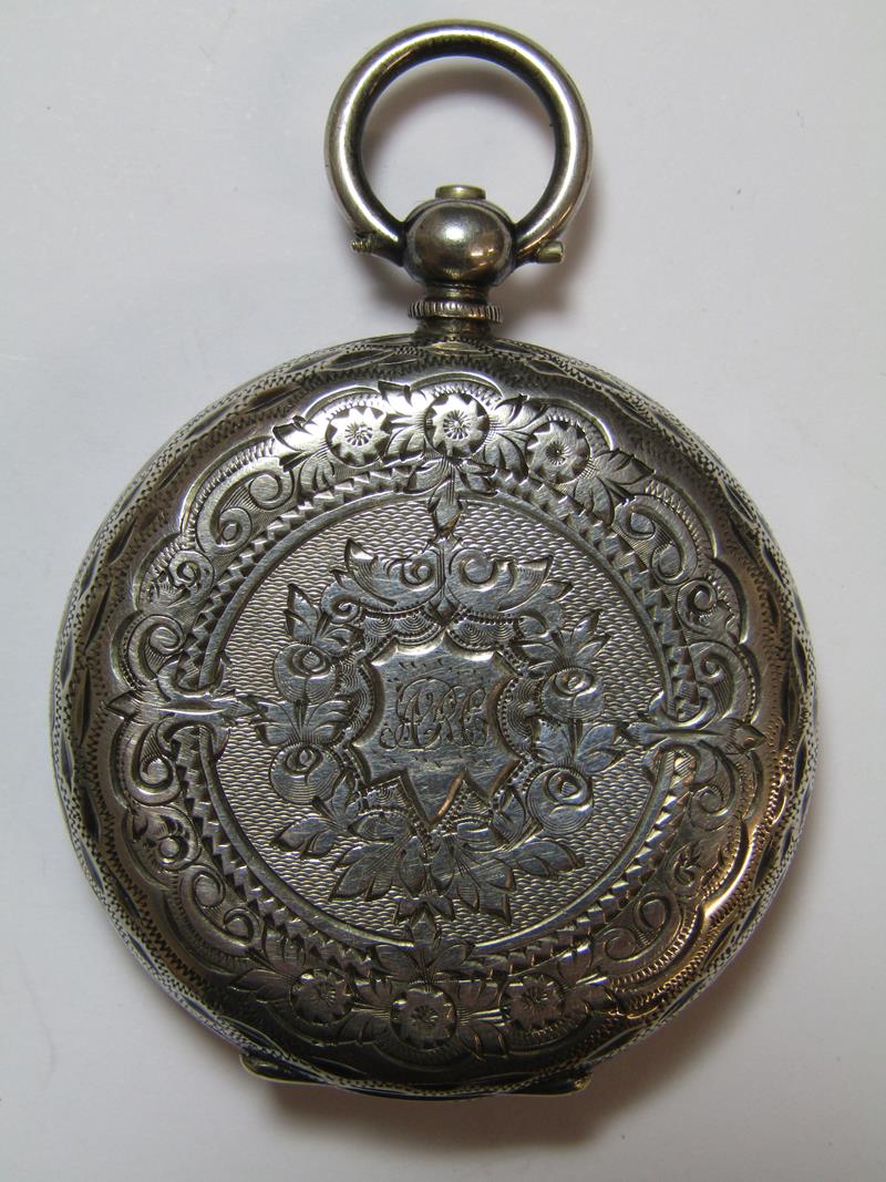 Ladies silver cased fob watch (works intermittently) - Image 3 of 7