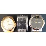 Three gents Citizen Eco-Drive wristwatches including 2 x WR 50 (receipt / paperwork for one)