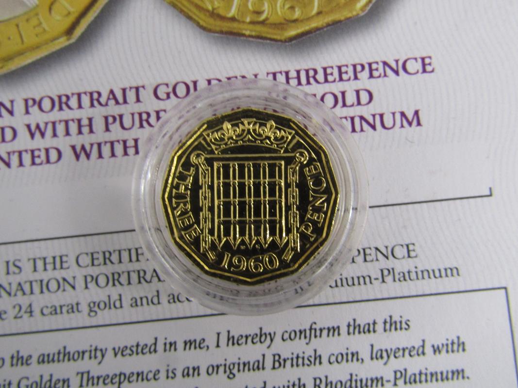 Collection of coins includes Coronation Portrait Half Penny, Three Pence layered in 24kt gold, Royal - Image 8 of 15