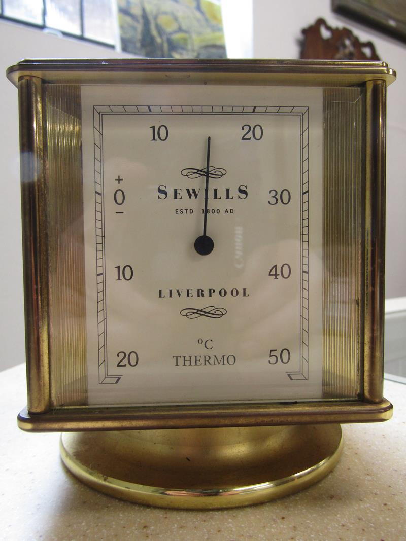 Sewills of Liverpool brass desk top four dial clock / barometer / thermometer / hygrometer - Image 5 of 5