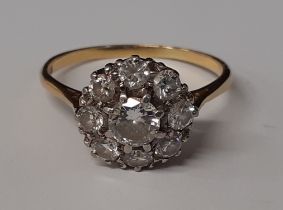 18ct gold diamond cluster ring, central diamond approx. 0.45ct, total approx. 1.0ct, 3.7g, size V