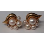 Pair of 9ct gold, pearl & diamond earrings 3.3g