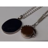 Silver belcher chain & silver mounted onyx pendant & silver figaro chain with silver mounted blood