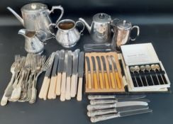 Selection of silver plate including teaware & cutlery