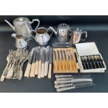 Selection of silver plate including teaware & cutlery