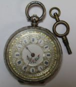 Ladies silver cased fob watch (works intermittently)
