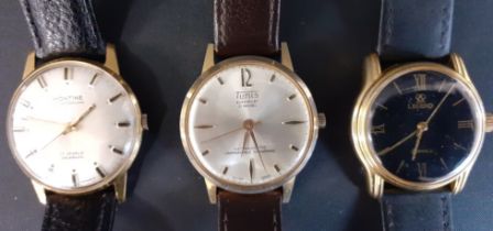 3 gents wristwatches:- Tunis, Legend & Montine on leather straps - all in working order