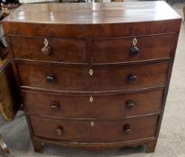 Victorian bow fronted chest of drawers with a caddy top & bracket feet Ht 108cm W 100cm D 53cm