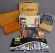 Collection of artist's sets includes charcoal, pencil, watercolour etc