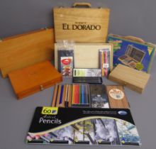 Collection of artist's sets includes charcoal, pencil, watercolour etc