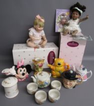 Ashton Drake dolls 'Whitney' and 'Cute as a Button', teapots including Beswick 'Peggotty' and