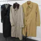 3 men's coats - Dannimac trench coat, Meritina long mac and Aquascutum M approx. 44" mac