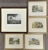 19th century aquatint print 'Louth from Thorpe Hall' & 4 small framed prints of rural scenes