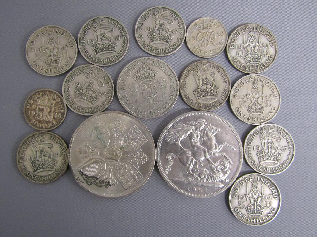 George VI sixpences, one shillings, two shilling and five shilling with George and the Dragon also - Image 2 of 2