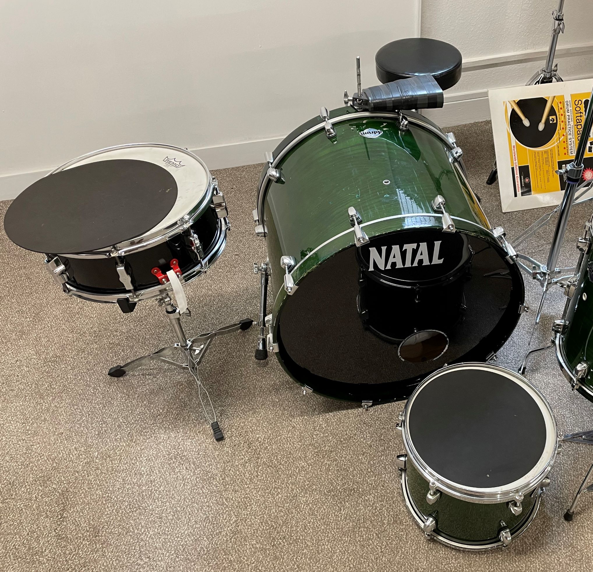 Natal drum kit comprising ride cymbal, floor tom tom x 2, small tom tom, floor base drum with pedal, - Image 2 of 3
