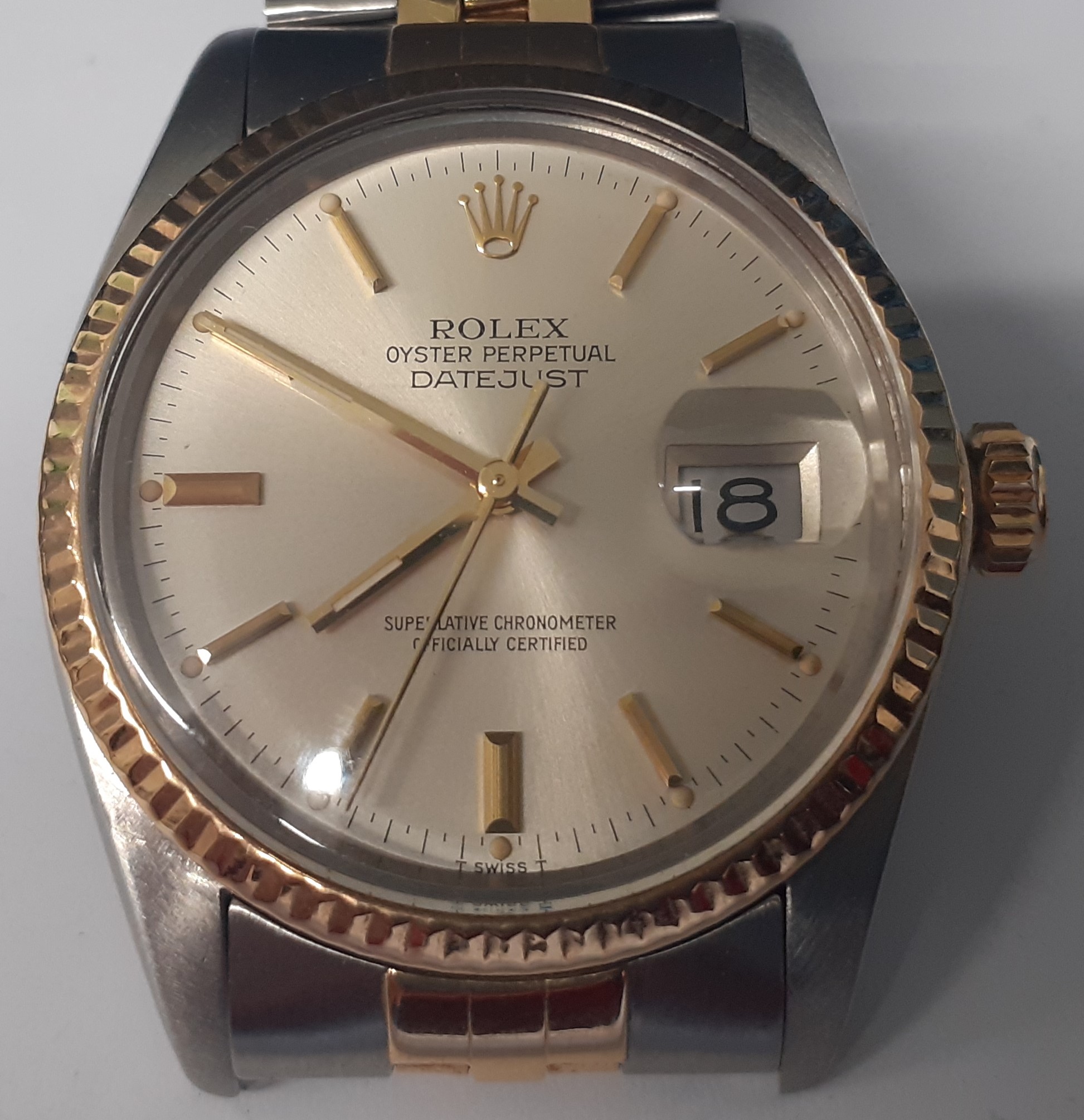 Rolex Oyster Perpetual Datejust wristwatch, 18ct gold & steel, with date aperture, case dia.35mm
