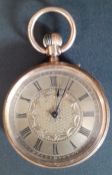 Waltham Royal gold keyless wind open face fob watch, marked 10c, serial no. 3252000, 11 jewels, with
