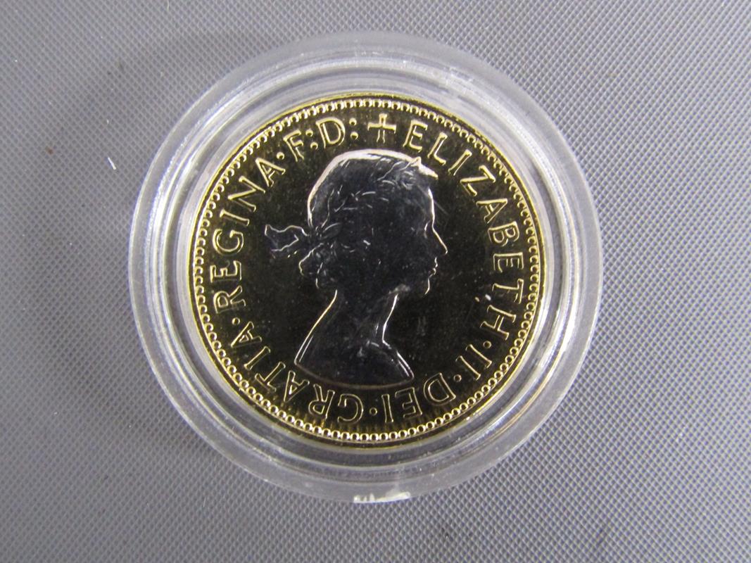 Collection of coins includes Coronation Portrait Half Penny, Three Pence layered in 24kt gold, Royal - Image 11 of 15