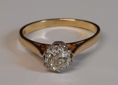 18ct gold diamond solitaire ring, (old cut diamond) approx. 1.03ct, 3.23g, size P / Q