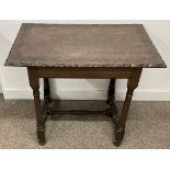 Reproduction 17th century carving table in oak with carved top W 80cm D 52cm Ht 68cm