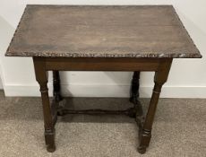 Reproduction 17th century carving table in oak with carved top W 80cm D 52cm Ht 68cm