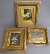 3 x ornate gilt framed prints - largest approx. 51.5cm x 46cm
