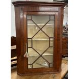 Georgian corner cupboard with glass panelled door & shaped shelves Ht 103cm W 77