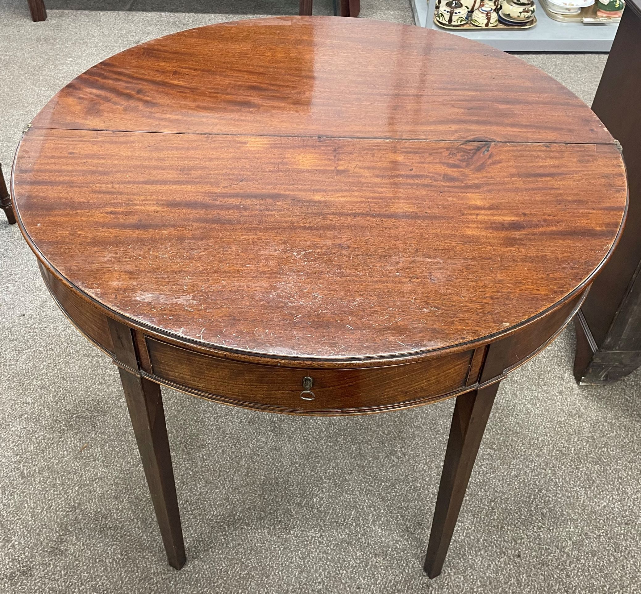 George III demi-lune fold over breakfast table in mahogany W 100cm Ht 72cm - Image 2 of 3