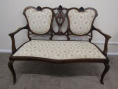 Edwardian love seat with inlay detail (repair to front leg) - approx. 118cm x 93cm x 57cm