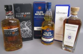 Highland Park 12 Viking Honour single malt Scotch Whisky, Glen Moray Speyside single malt Scotch