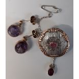 Silver & 9ct gold brooch & pair of tested as 9ct gold round cut amethyst earrings
