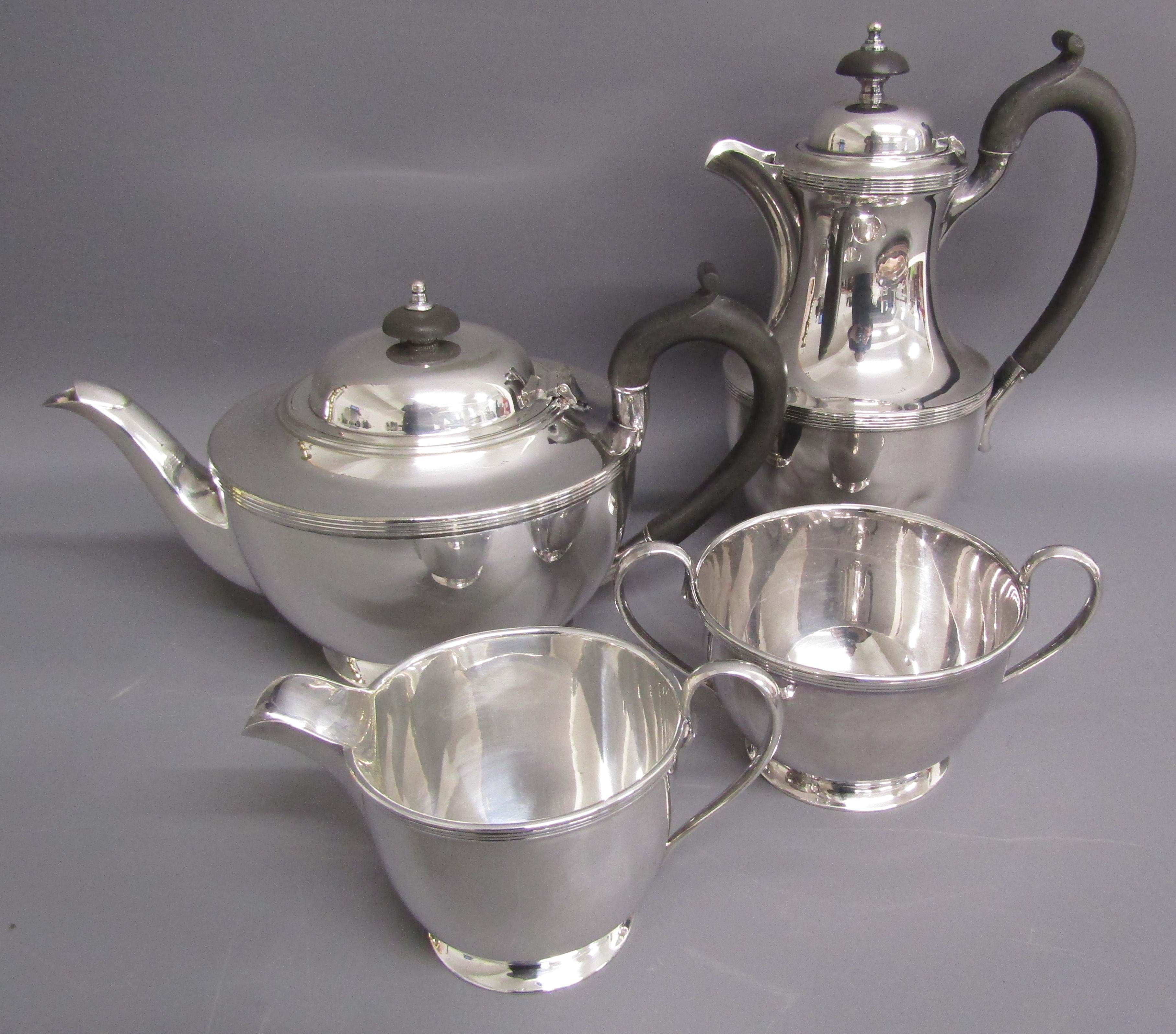 Harrison Brothers silver plate tea set, large silver on copper tray and pair of brass candlesticks - Image 3 of 3