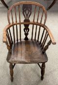 19th century yew wood Windsor chair with crinoline stretcher